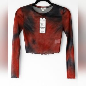 Sheer Red and Black Long‎ Sleeve Top